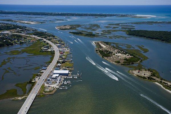 Aerial view of Dudley's and Bogue Inlet