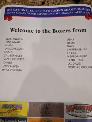 Colleges and universities, including military academies with boxing teams participating.