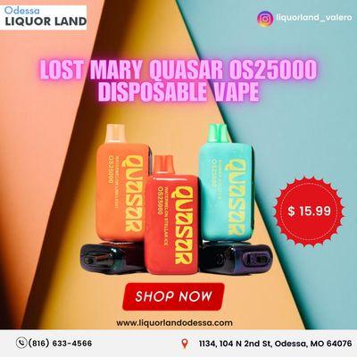 The Lost Mary Quasar OS 25000 Disposable Vape is now available at Valero Odessa Liquor and Food Mart in Odessa, MO!