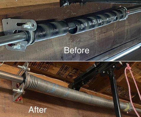 Broken and fixed garage door spring