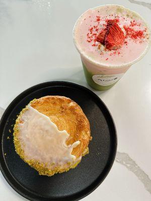 Pistachio New York roll and strawberry cold foam matcha