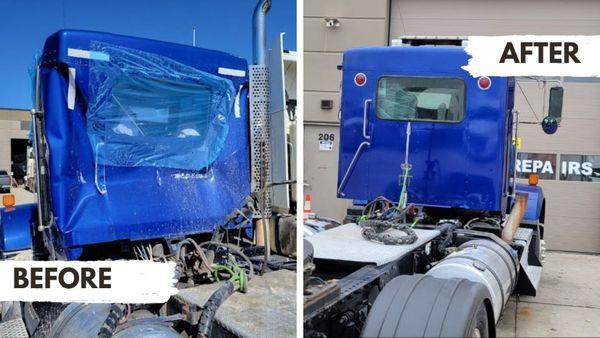 Before and After Cab Replacement. Truck Body Shop.