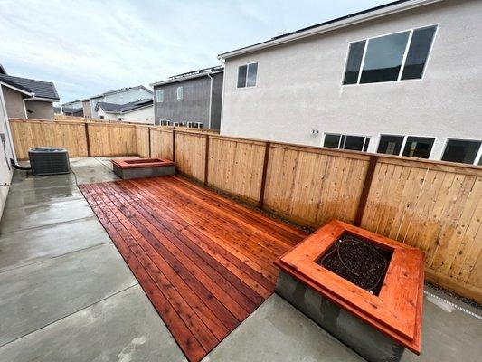 New concrete, concrete planter with wood tops, 20×10 deck