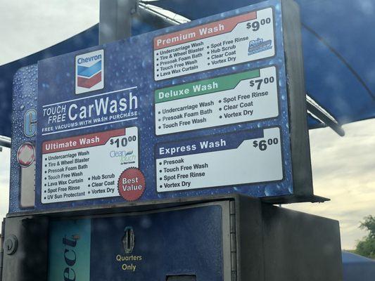 Touch less Car Wash Prices as of April 2022