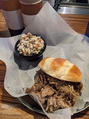 Pulled pork sandwich and Cole slaw