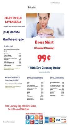 Dry Clean Special (clean and iron shirts for $0.99)