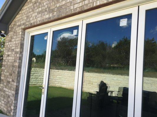 Custom trim on pool room doors.