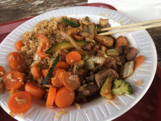 Bangin steak chicken and veggies! $17 because i added theveggies but super fresh and delicious