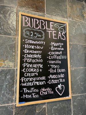 Bubble Tea Menu