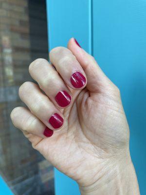 $40 mani/pedi by Ines. Essie raspberry