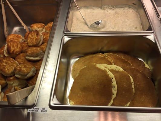 Biscuits and gravy and pancakes