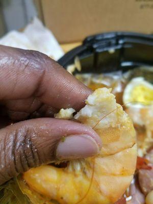 Pay attention to how Their EXTREMELY OVERCOOKED SHRIMP DISSOLVED INTO A MASHED POTATO LIKE MUSH...