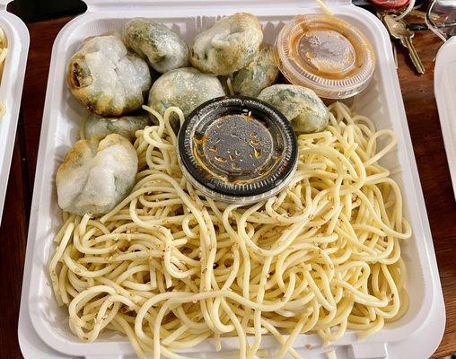 Shrimp and Chive Dumplings with Cold Peanut Flavor Noodles