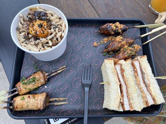 Clockwise from top left: Udon, Chicken Meatballs, pork katsu & mushrooms. All delicious, particularly the udon and katsu sando.