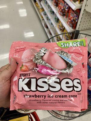 These strawberry ice cream cone kisses were on sale and very sweet, but I loved the cookie crunch inside.