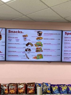 Snacks menu