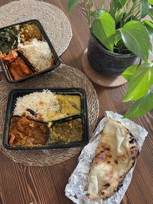 Naan Bread,  Shrimp Lunch Box and Chicken Lunch Box