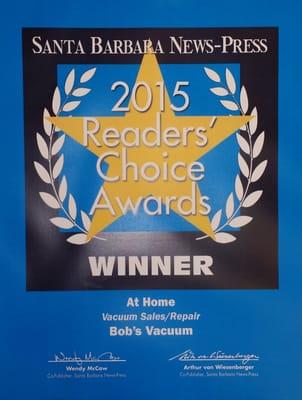 2015 Readers Choice Award - Best Vacuum Sales and Service!