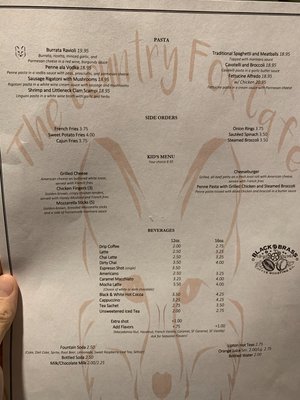 Dinner menu 1