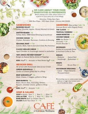 Groton Wellness Cafe Menu Side 2 ~ January 2020