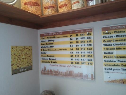 Popcorn bag menu