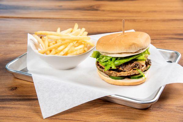 Mushroom chana Burger with fries