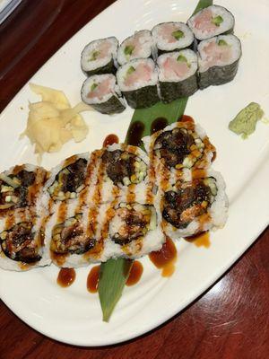 Salmon skin roll and spicy yellow tail