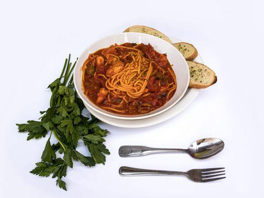 Spaghetti in a homemade tomato sauce