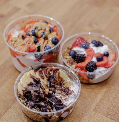 Greek Yogurt Bowls: Very Berry + PB & Berries + Banana Kong