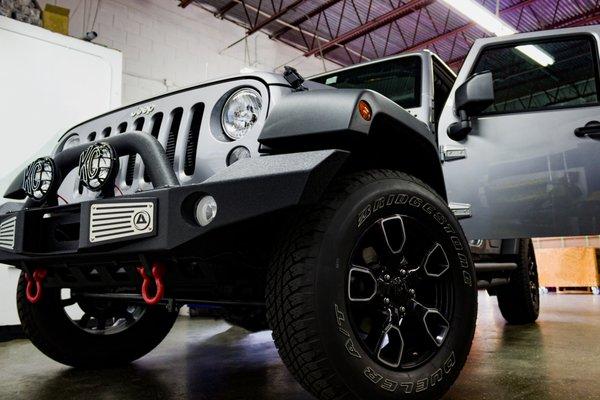 Custom push bumper on a Jeep Wrangler Sport