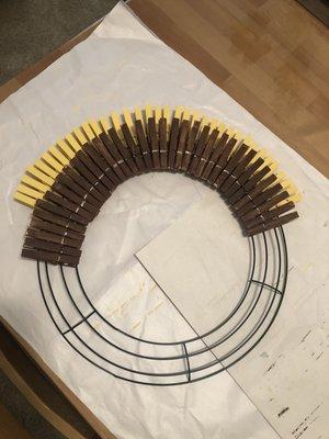 Mrs. Texas is in the process of making a wreath out of painted clothes pins. She is very talented in crafting.