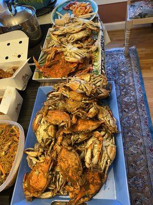 Laid out at the party: one dozen large males, two dozen females, and 42 shrimp