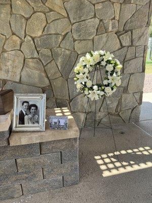 Wreath set up for the service