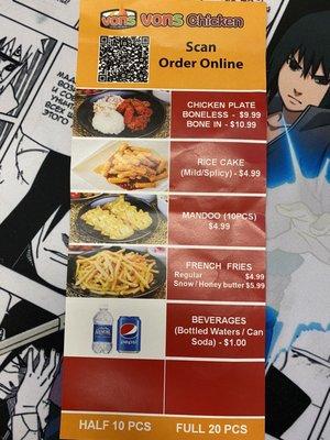 Takeout menu back side also has a QR code to scan.