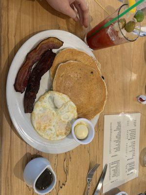 Blueberry pancake egg bacon