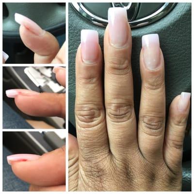 he didn't completely remove the old [$50 Liquid UV Gel full set, with a clear top coat]