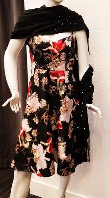 Large Asian floral print shantung dress w/pockets! Limited edition, made in Los Angeles. Jade's exclusive.