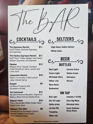 Cocktail menu