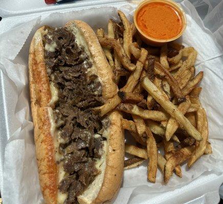 Philly cheesesteak and fries