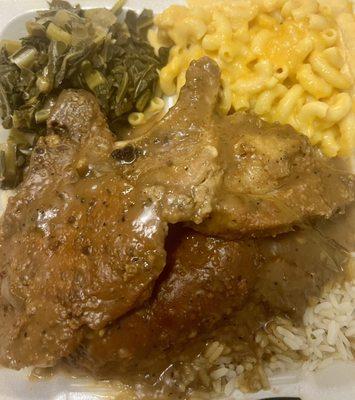 Large Meal (Smothered Pork Chops, Collard Greens, Baked Mac & Cheese)