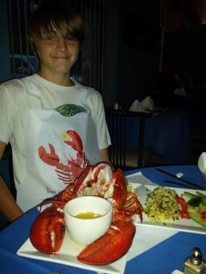 His first real lobster....