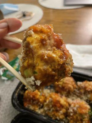 Close up of Crispy Spicy Tuna Roll