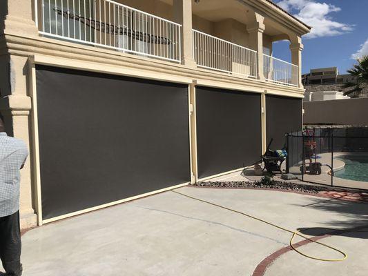 Motorized shade screens for west facing patio