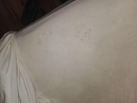 Paw prints in the made bed