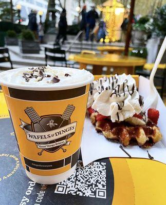 Hot chocolate and Belgian waffle