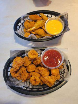 Top to Bottom: Fried Crab Fingers, Fried Calamari