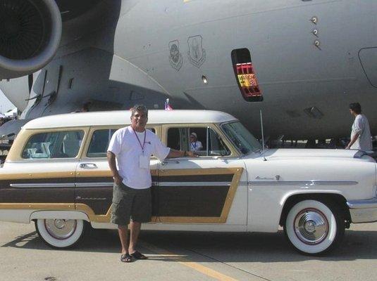 Here I am enjoying the car show in my 1953 Mercury Woodie Wagon.