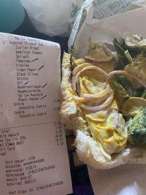 Our sandwich with the receipt, check marks are what they missed on the sandwich.