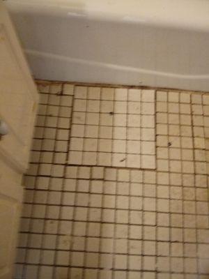 This is Midas management Idea of fixing a bathroom floor.Patch it while floor is sink in.