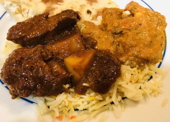 Lamb Rogan Josh, Prawn Vindaloo (Hot)